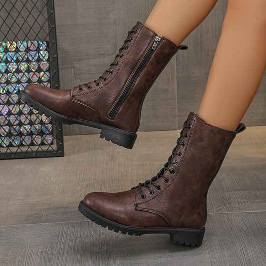 Flat Mid-calf Lace-up Boots For Women