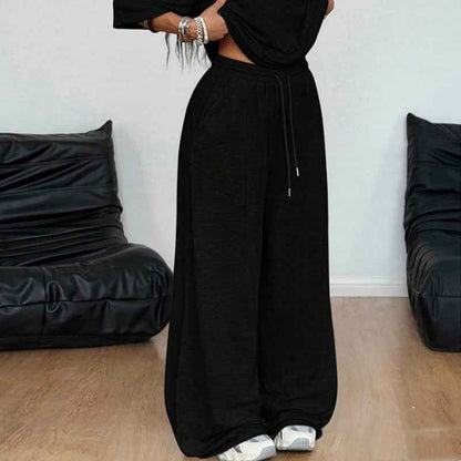 Retro Solid Color Casual Pants For Women, Loose Wide-leg Versatile