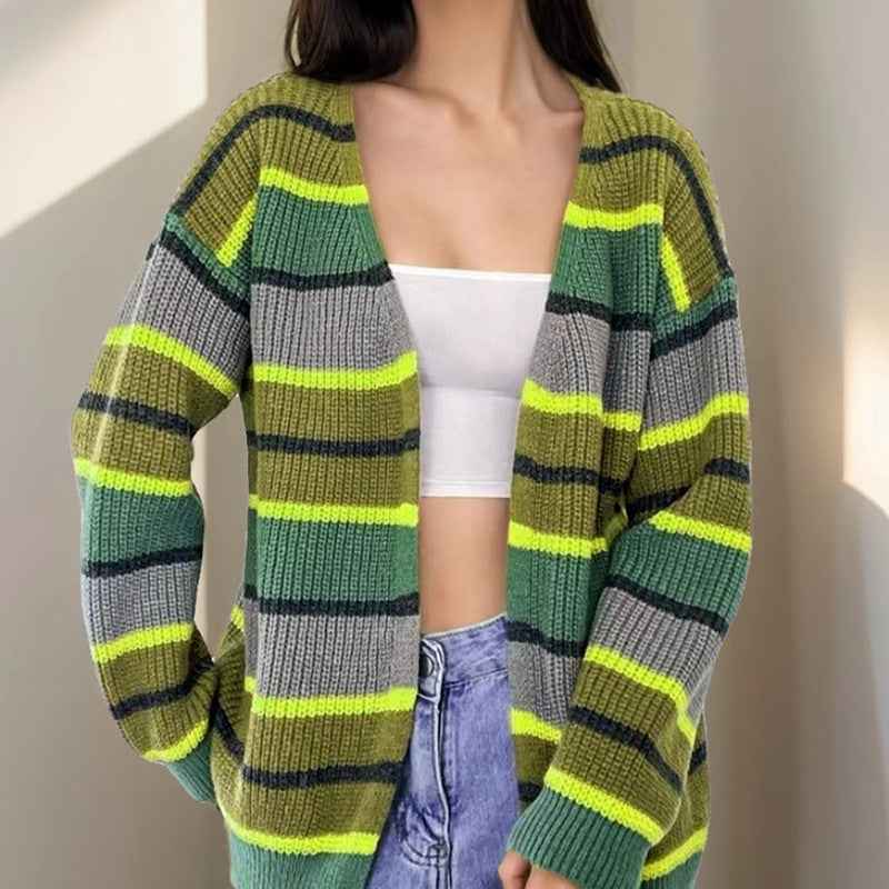 Fashion Women's Wear Striped Casual Cardigan Sweater