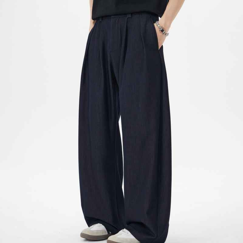 Bamboo Textured Curved Knife Casual Pants With Drape And Floor-sweeping Style