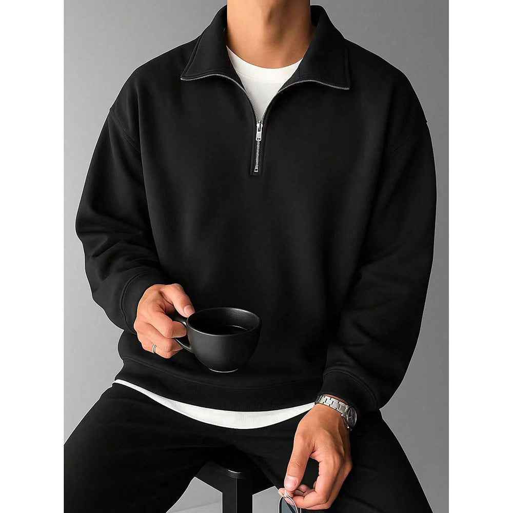 American Retro Solid Color Lapel Sweatshirt Men's Loose Trendy