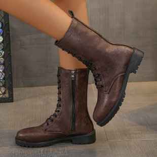 Flat Mid-calf Lace-up Boots For Women