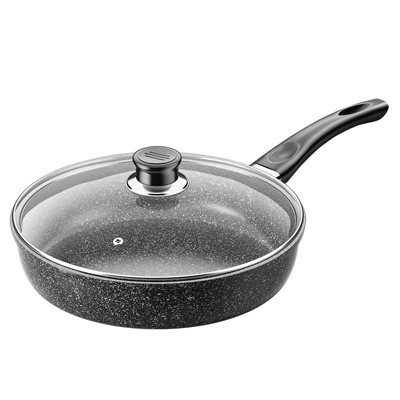 Non-Stick Maifan Stone Pancake Pan - Flat Bottom Frying Pan with Glass Lid
