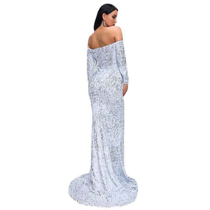 Sexy Strapless Long Sleeve Sequins Party Evening Dress
