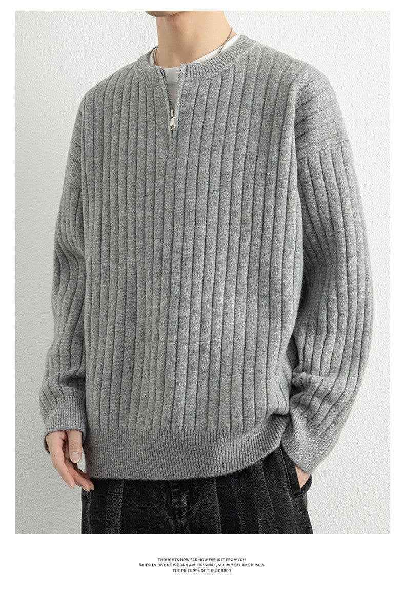 Half Zipper Sweater Loose Pullover Texture Knitted Men
