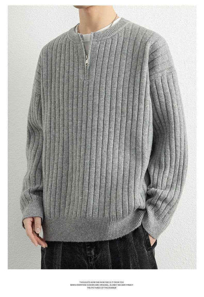 Half Zipper Sweater Loose Pullover Texture Knitted Men