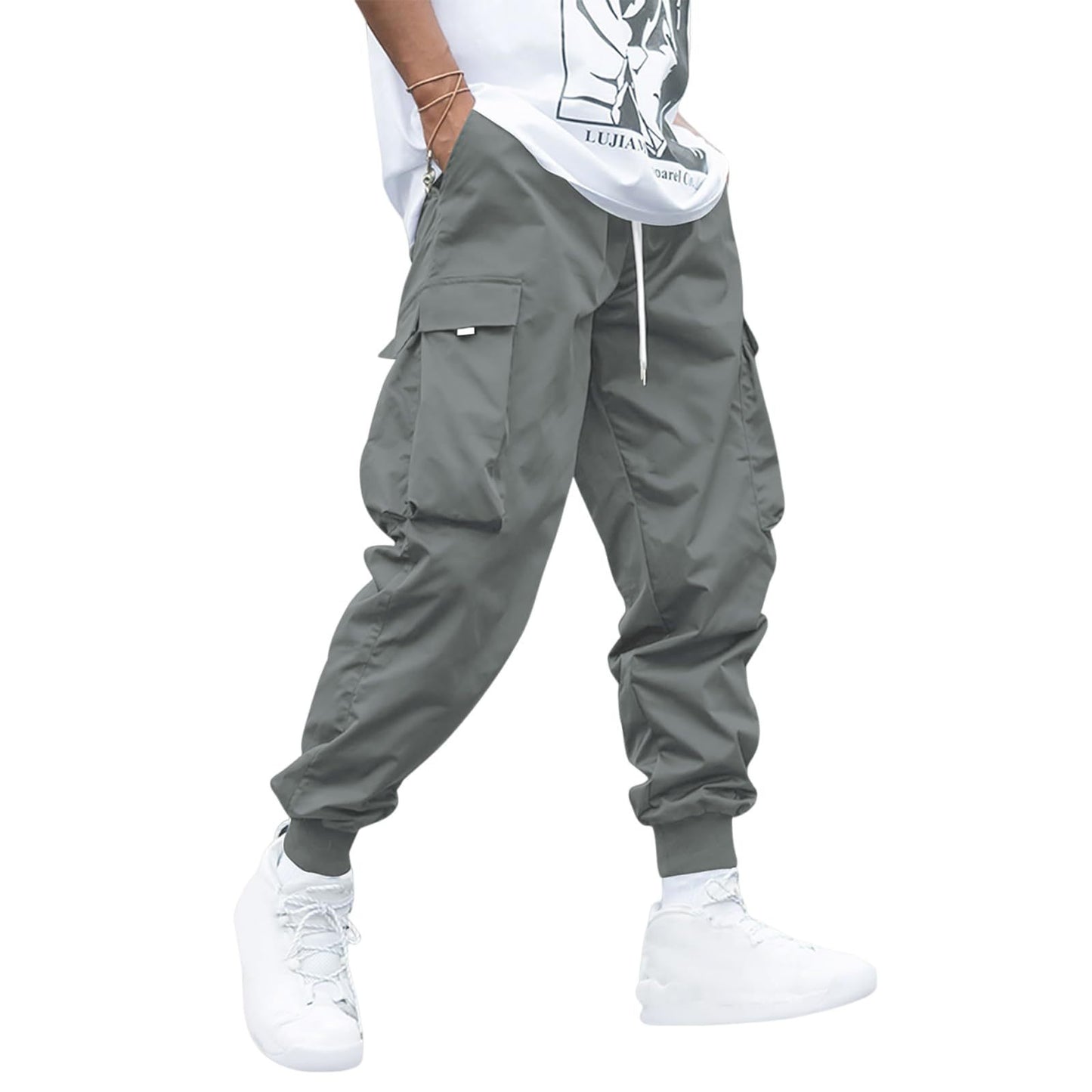 Men's Multi-Pocket Cargo Pants - Hip-Hop Streetwear Drawstring Trousers - DropOnline.co