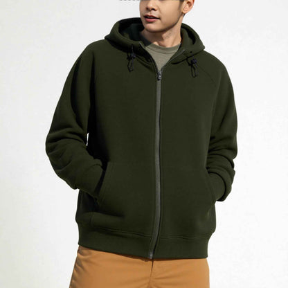 Solid Color Full Zipper Hooded Jacket Men's Sweater