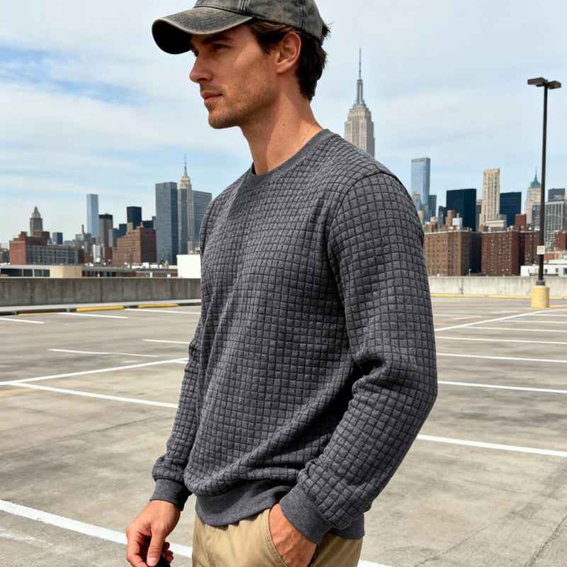 Loose Casual Men's Simple Sporty Jacquard Round-neck Long-sleeved Sweatshirt