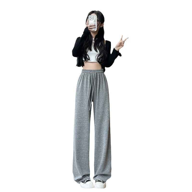 High-waisted Straight-leg Knit Wide-leg Pants For Women