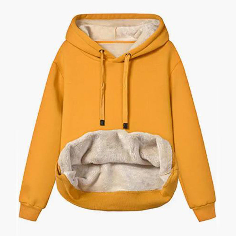 Autumn And Winter Warm Lamb Fleece Pocket Hooded Sports Sweatshirt Jacket For Women - DropOnline.co