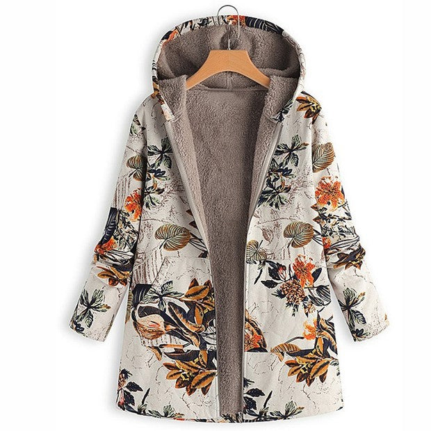 Casual Printed Plush Hoodie - Soft Graphic Sweatshirt for Women
