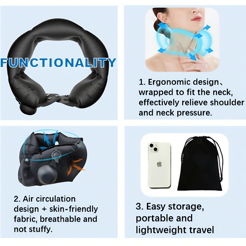 Inflatable Neck Pillow With Adjustable Firmness, Made Of Soft Skin-Friendly Material For Travel Comfort