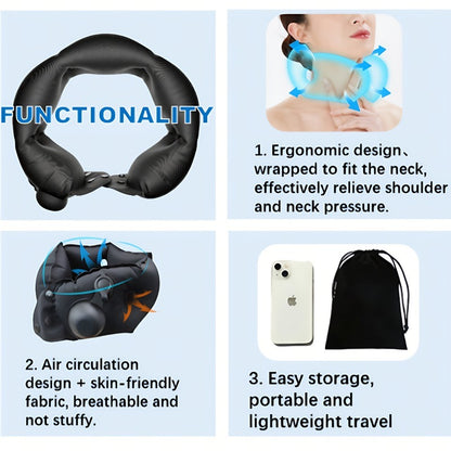 Inflatable Neck Pillow With Adjustable Firmness, Made Of Soft Skin-Friendly Material For Travel Comfort - DropOnline.co