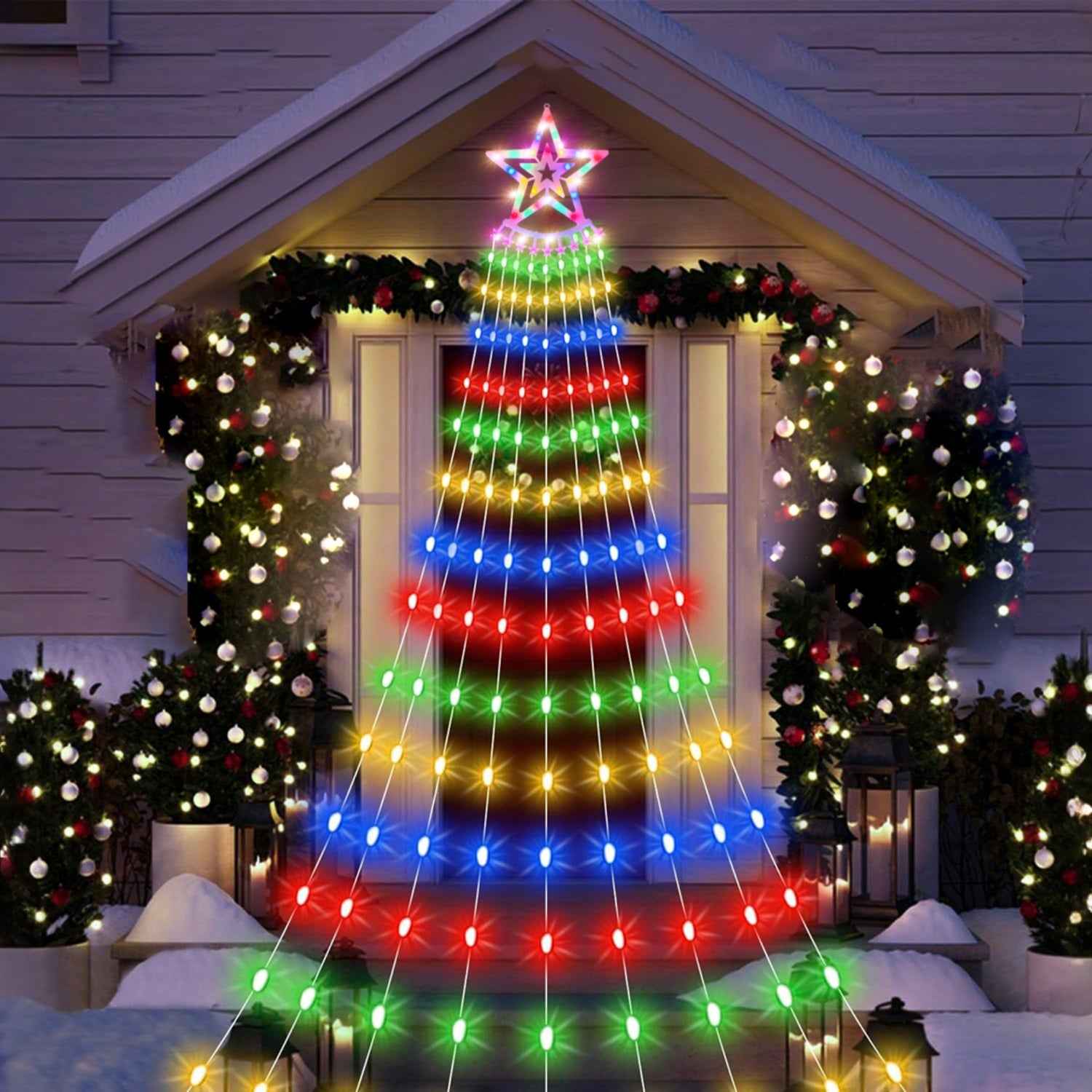 11.48FT 350LED Multicolored Christmas Star Waterfall Tree String Light - 8 Modes - DropOnline.co