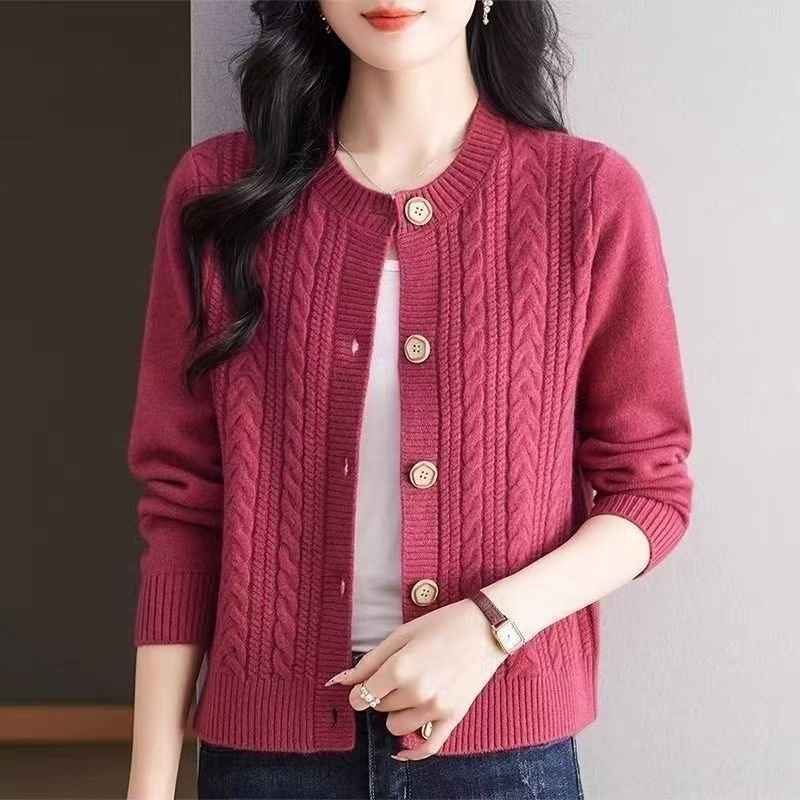 Loose And Lazy Round Neck Stylish Versatile Cable Knit Sweater