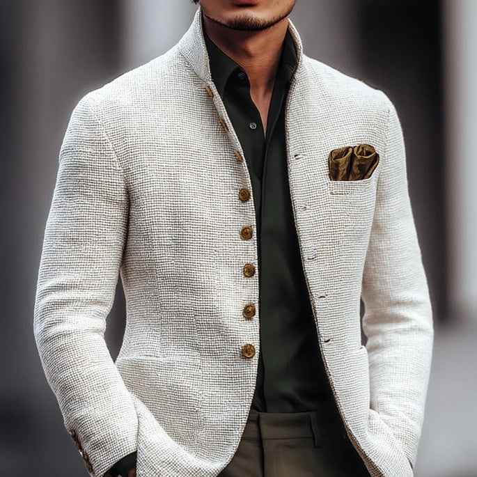 European And American-style Men's Jacket Slim-fit Buttoned Pocketed Long-sleeve Blazer