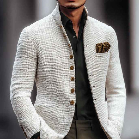 European And American-style Men's Jacket Slim-fit Buttoned Pocketed Long-sleeve Blazer