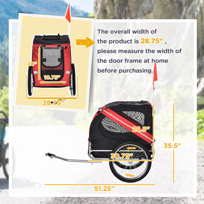 Dog Bike Trailer With Easy Folding Cart Frame, Large Wheels, 3 Entrances, Mesh Screen, For Dogs Within 44 Lbs, Red & Black - DropOnline.co