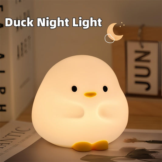 Cute Duck LED Night Lamp - Cartoon Silicone USB Rechargeable Sleeping Light with Touch Sensor Timing