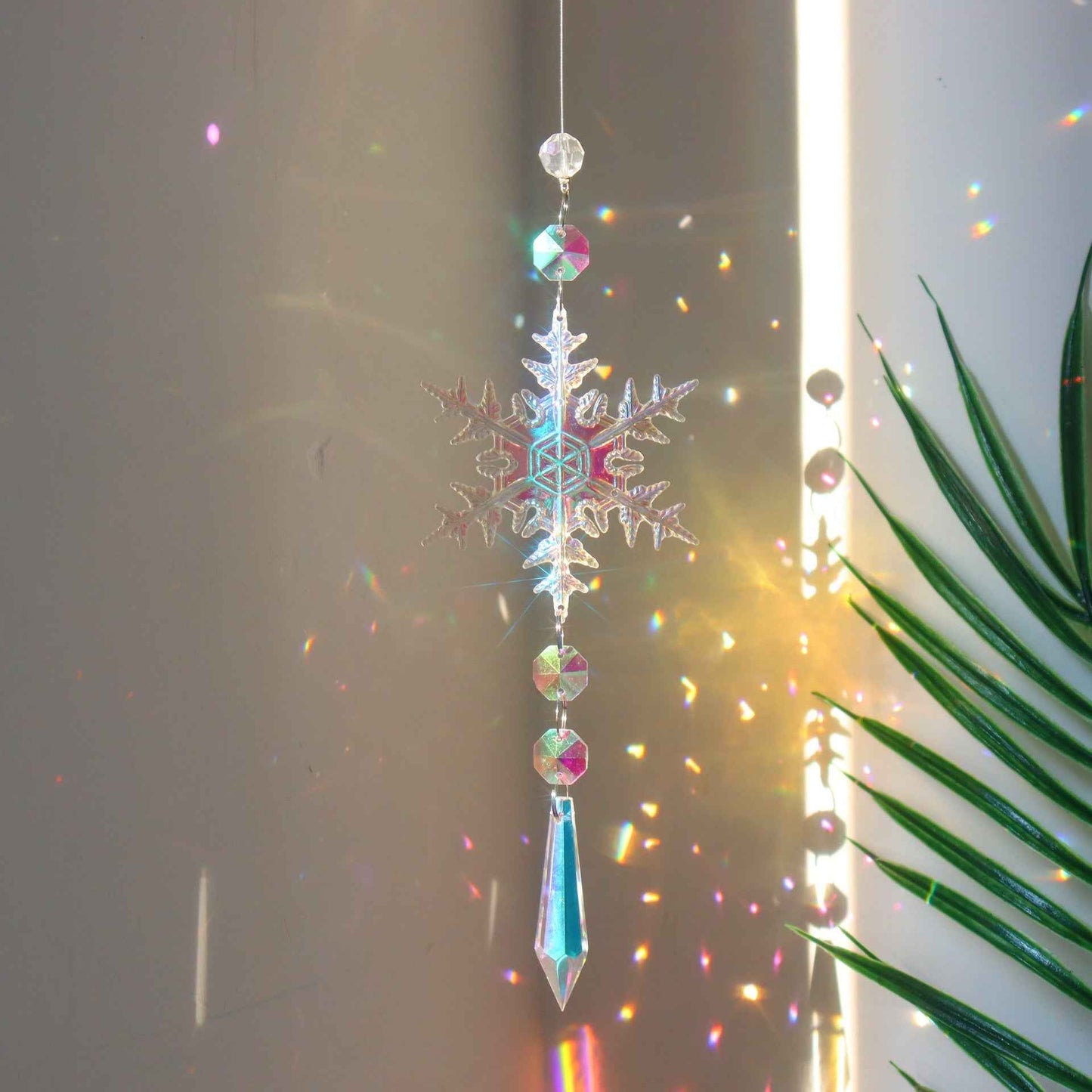 Christmas K9 Crystal Snowflake Sun Catcher - Colorful AB Window Pendant Decoration - DropOnline.co