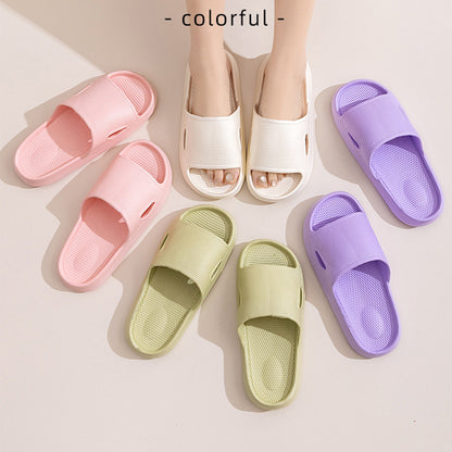 Solid Color Thick Bottom Home Slippers Summer Non-slip Floor Bathroom Slipper Women Men Couples Shoes - DropOnline.co