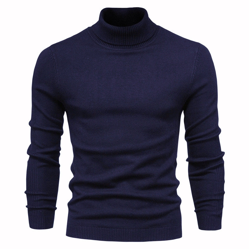 Men's Solid Color Slim Pullover Turtleneck Sweater - Winter Casual Tops
