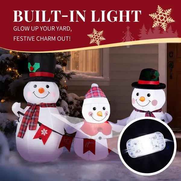 6.2FT Inflatable Christmas Snowman Family - LED Lighted Yard Decoration with Bunting - DropOnline.co