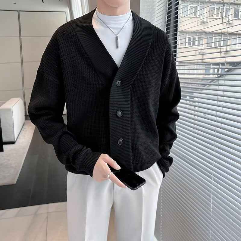 Regular Slim-fit Beauty, Autumn Men's Loose Black Cardigan Sweater