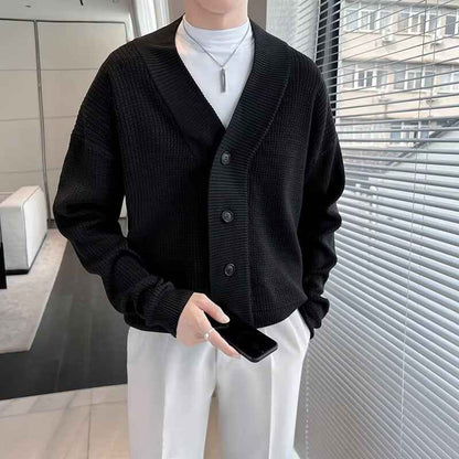 Regular Slim-fit Beauty, Autumn Men's Loose Black Cardigan Sweater