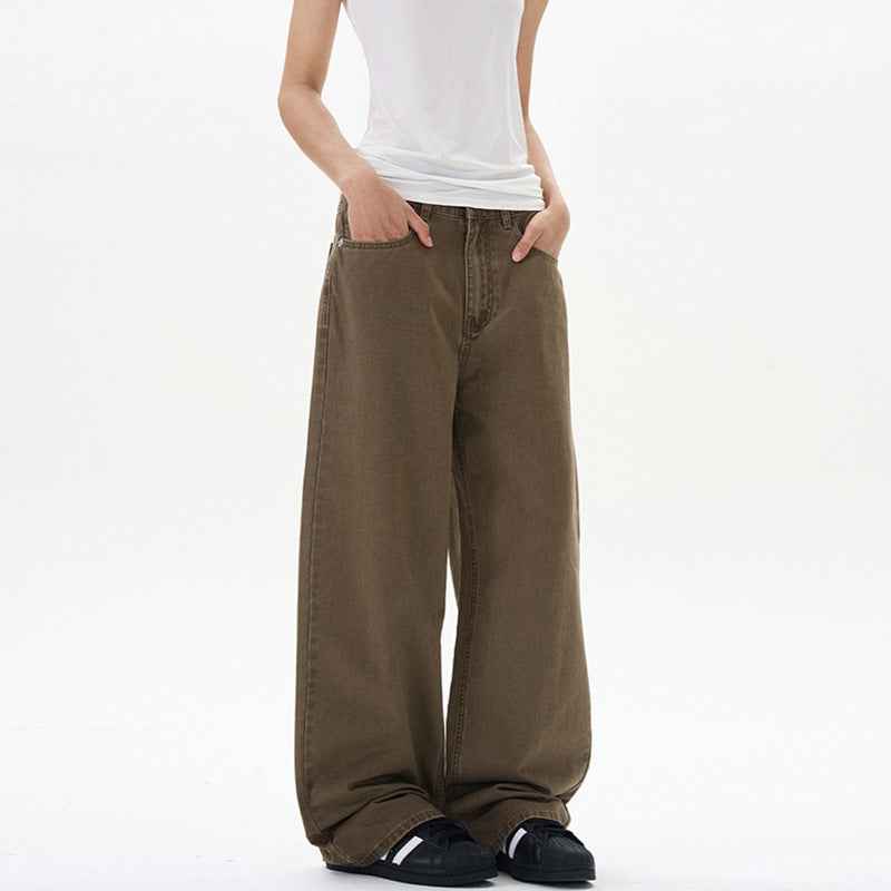 Pure Cotton Stone-washed Casual Straight-leg Men's Solid Loose Pants