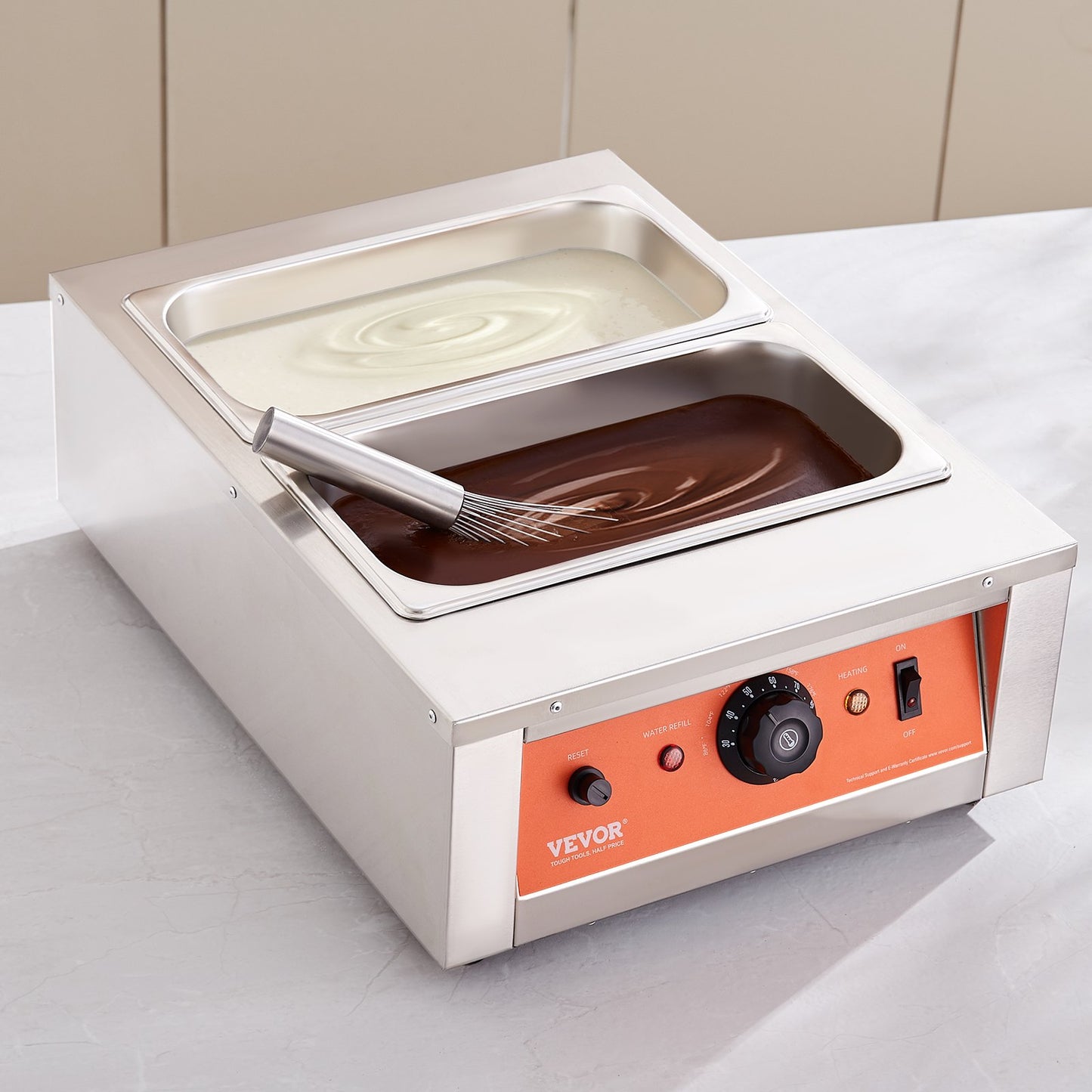 Chocolate Tempering Machine, 17.6 Lbs 2 Tanks Chocolate Melting Pot TEMP Control 86~185F, 1500W Stainless Steel Electric Commercial Food Warmer For Chocolate/Milk/Cream Melting And Heating