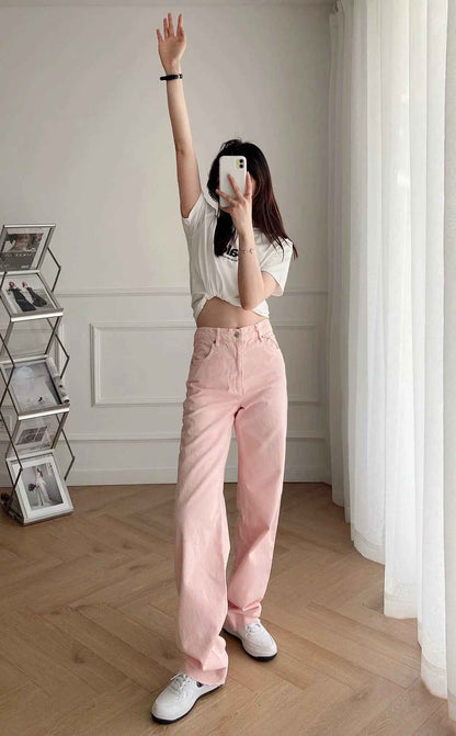 Women's High Waist Colorful Jeans Loose Slimming Wide Leg Pants