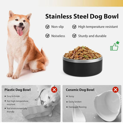 Dog Bowl, Stainless Steel Dog Food And Water Bowl With Non Slip Quiet Bottom, Easy To Clean, Dishwasher Safe, 42oz - DropOnline.co
