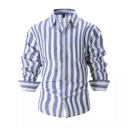 Men's Yarn-Dyed Striped Casual Shirt - Long Sleeve Loose Fit