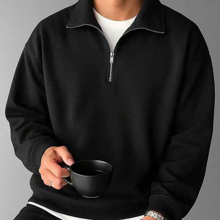 American Retro Solid Color Lapel Sweatshirt Men's Loose Trendy