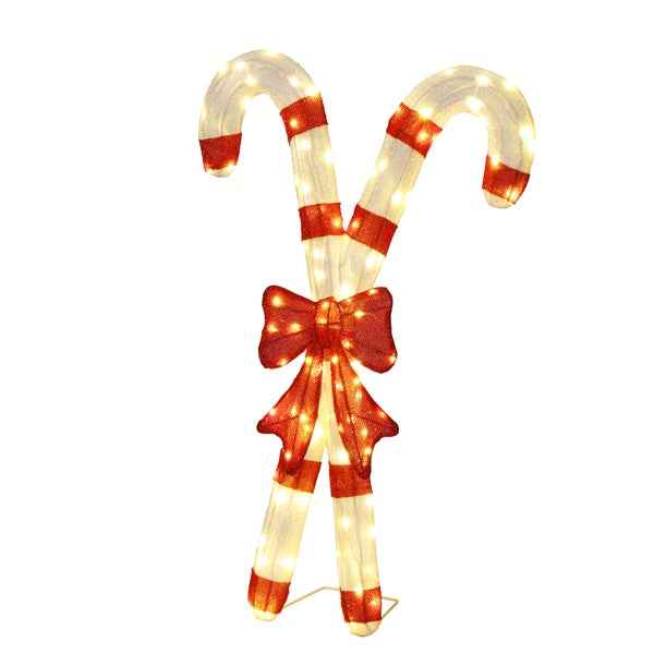 Lighted Candy Cane & Red Bowknot Christmas Decorations - 100 LED Lights - DropOnline.co