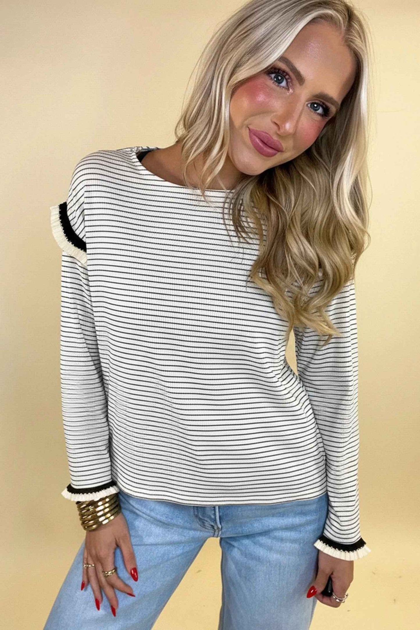 Women's Casual Color-block Striped Round-neck Loose Top