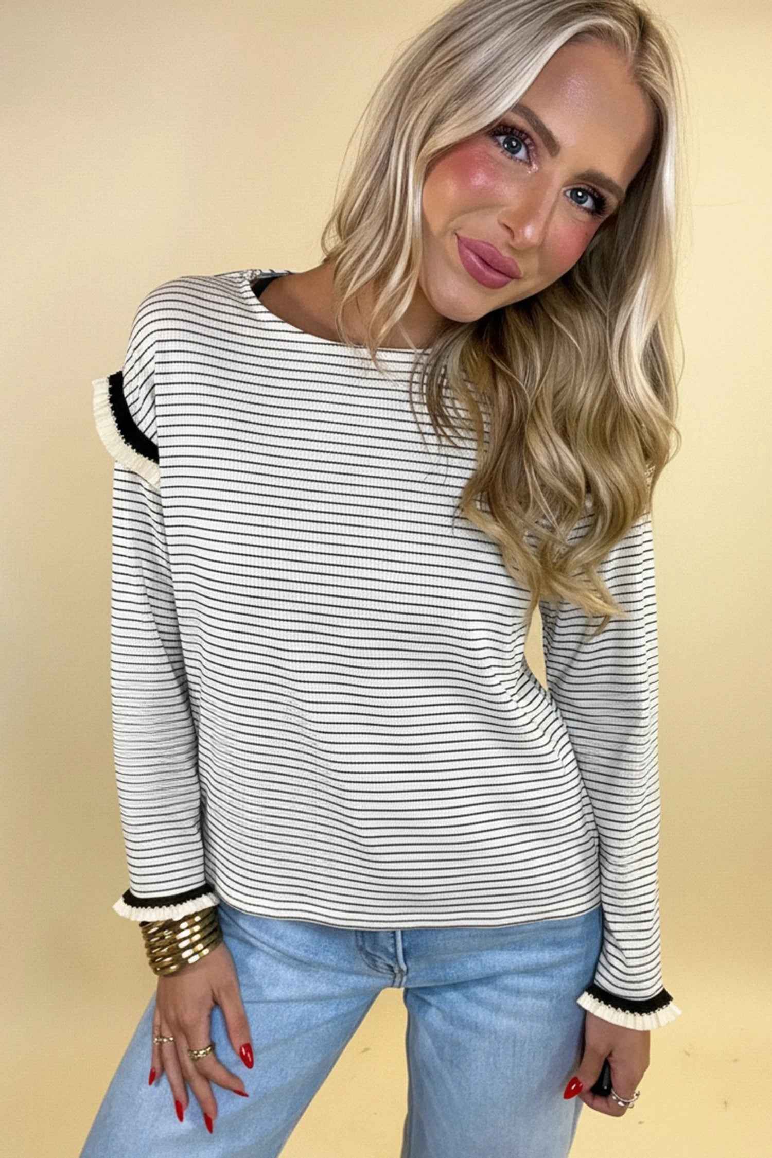 Women's Casual Color-block Striped Round-neck Loose Top