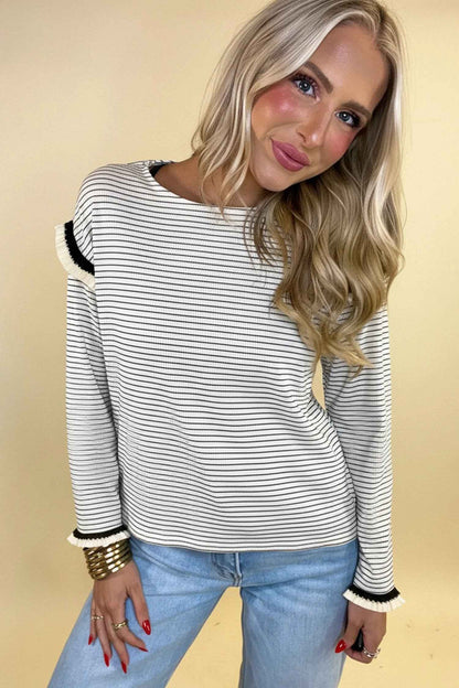 Women's Casual Color-block Striped Round-neck Loose Top