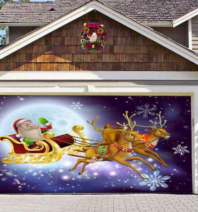 Christmas Garage Door Cover - Polyester Background Hanging Cloth Holiday Party Decoration - DropOnline.co