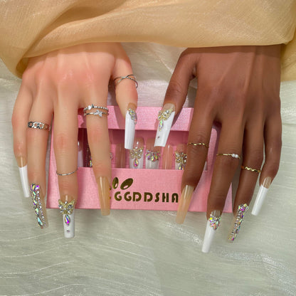 GGDDSHA Nails Press On Nails Medium Fake Nails FalseNails With 3D Flower Designs Nail Press Ons French TipHandmade Acrylic Artificial Nails Summer Natural Stick OnNails For WomenOpal Whisper - DropOnline.co