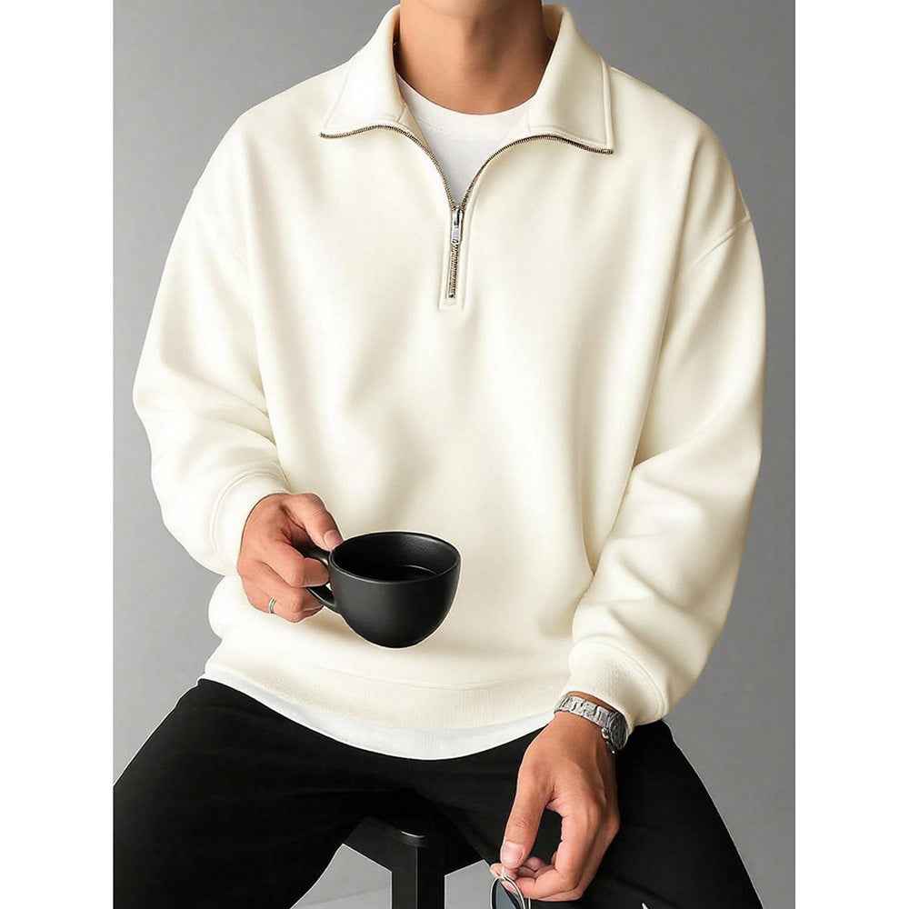 American Retro Solid Color Lapel Sweatshirt Men's Loose Trendy