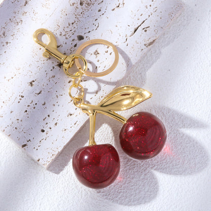 A Pair Of Red Cherry Crystal Bag Glitter Keychain - DropOnline.co