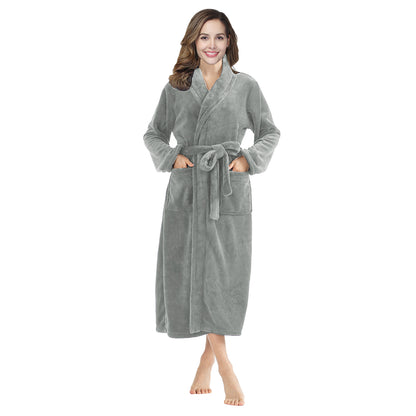 RONGTAI Womens Bathrobe Ladies Fleece Plush Warm Long Robes Fleece Nightgown Sleepwear - DropOnline.co