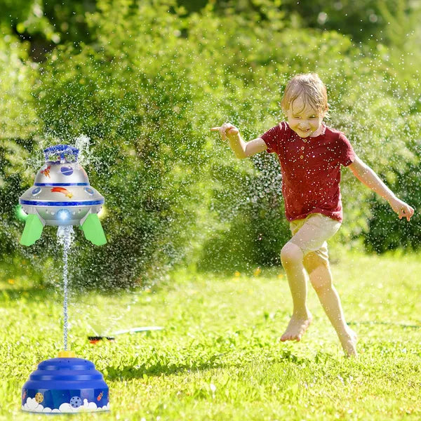UFO Water Sprinkler Outdoor Summer Rocket Toy With Colorful LED Lights 360° Spinning 1.64FT To 6.56FT Adjustable Height Birthday Summer Gift For Girls Boys Aged 3+ Years Old GPCT5465