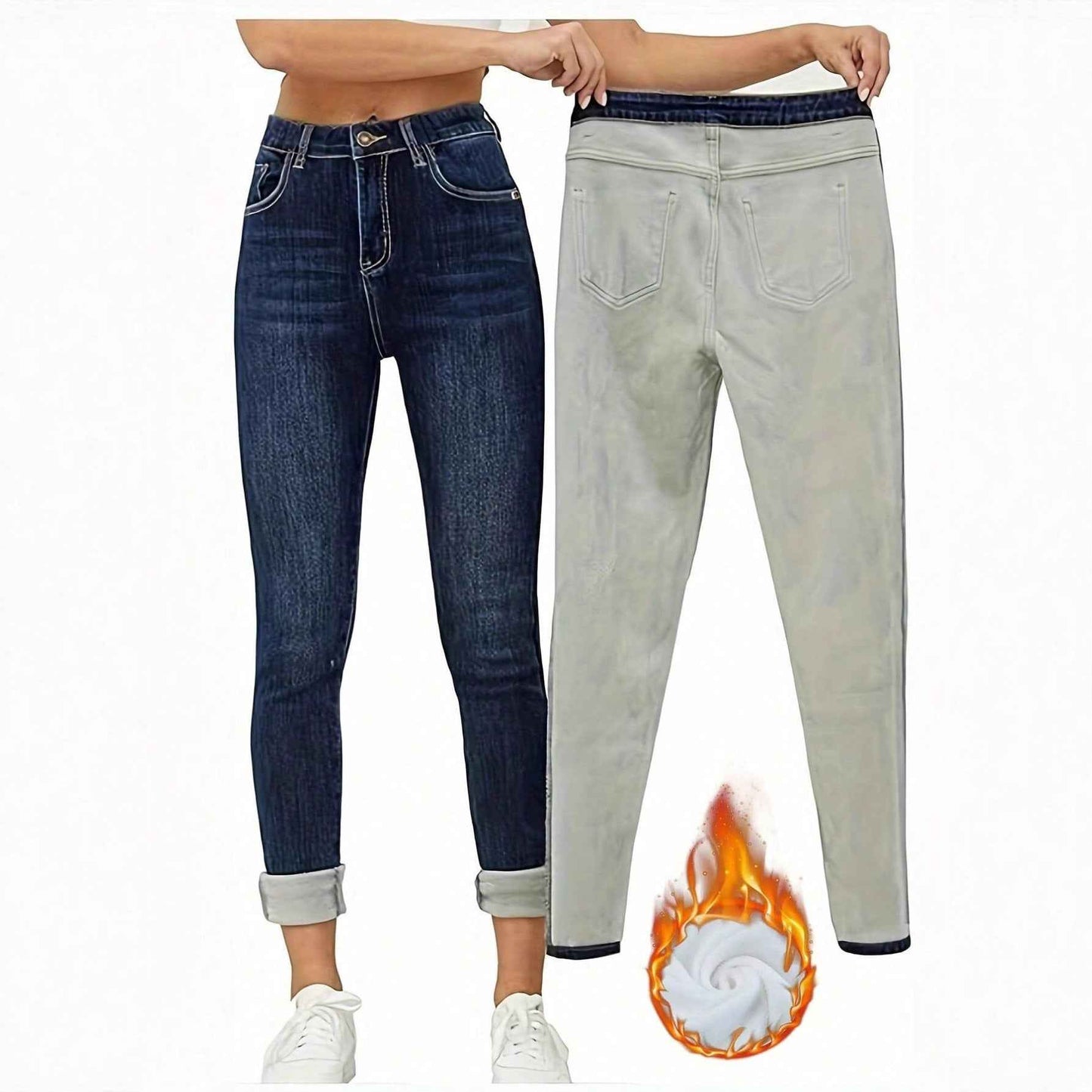 Women's Tight Casual All-matching Fleece Addition Denim Trousers