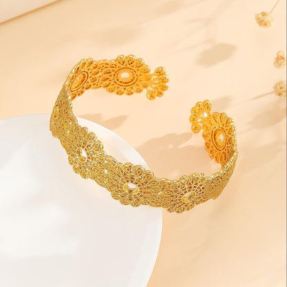 1pcs Luxury Style Gold Bracelet Hollowed Out Lace Flower Design Wedding Gold Jewelry - DropOnline.co