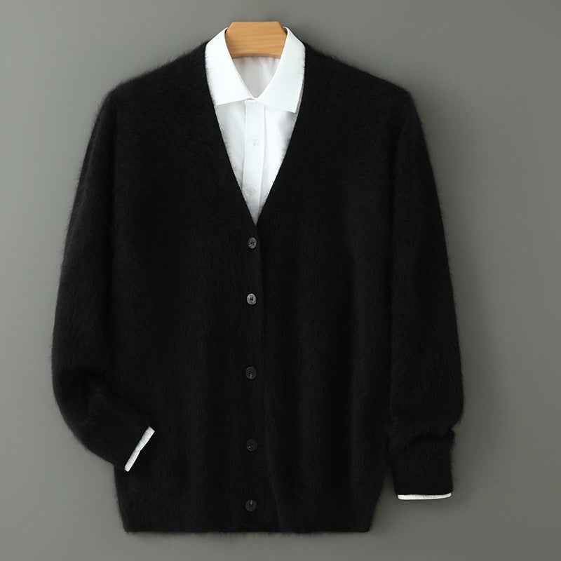 Mink Wool Sweater Men V-neck Thickened Sweater Loose Cardigan