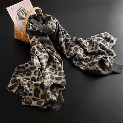 Leopard Print Artificial Cashmere Scarf Women's Warm Scarf Winter - DropOnline.co
